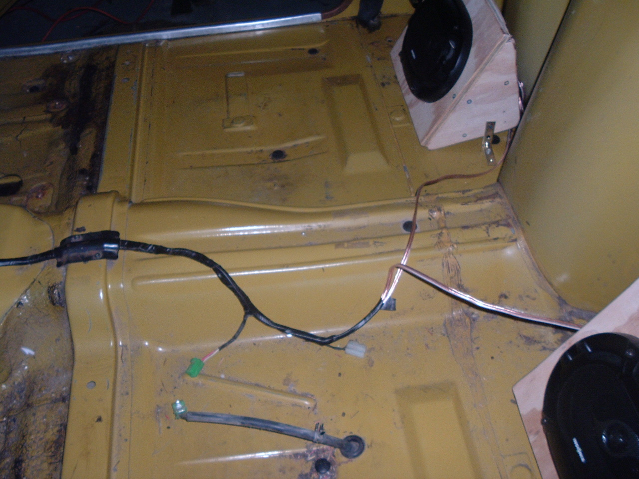 Old floor tore out, speakers installed